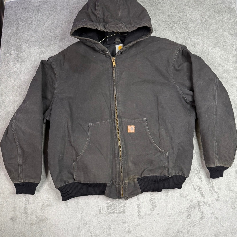 Carhartt Men's 2XL Dark Gray Hooded Work Jacket Sherpa Lined Zip Front